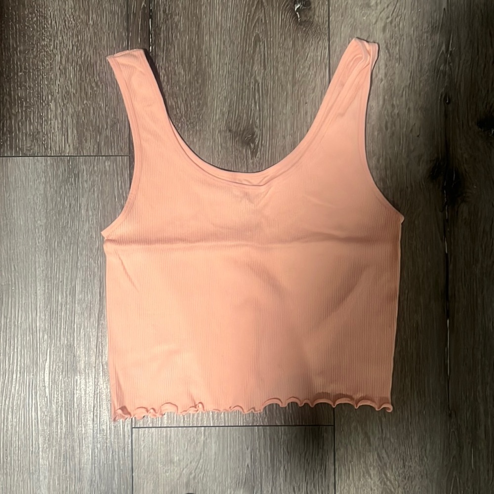 Wallflower crop top Peach pink Large nylon spandex fit gym top